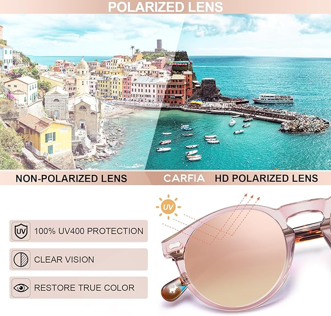 CARFIA Polarized Sunglasses for Women UV Protection Small Face Acetate Frame CA5288