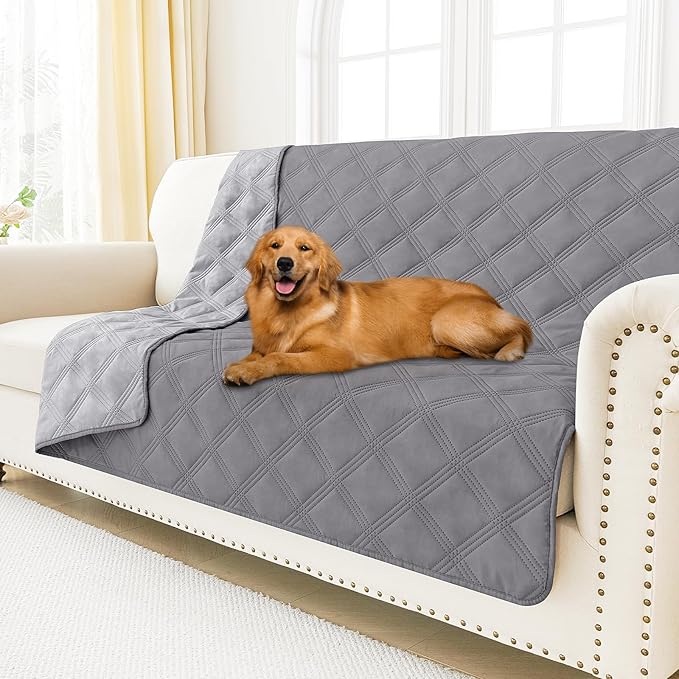 Smiry Waterproof Dog Bed Cover Blanket 52x82, Soft Reversible Pet Blanket, Washable Leakproof Cats Dogs Couch Cover for Sofa, Couch, Furniture, Lattice, Grey/Light Grey