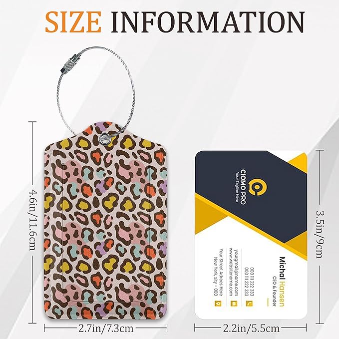 Leopard Pattern 3 Pack Luggage Tag for Suitcase, Unique Leather Travel Tags Identifiers with Privacy Name Address Labels & Durable Steel Loop for Women Men Travel