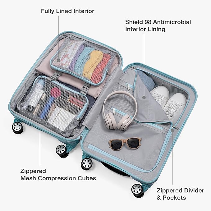 Traveler's Choice Pagosa Indestructible Hardshell Expandable Spinner Luggage, Baby Blue, 3-Piece Set (22/26/30)