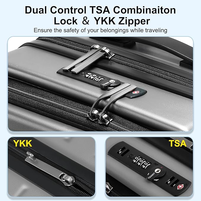 Carry On Luggage 22×14×9 Airline Approved, 20 Inch Lightweight ABS+PC Hard Shell Suitcases with Front Pocket, Spinner Wheels, TSA Lock (Dark Gray, 1PC)