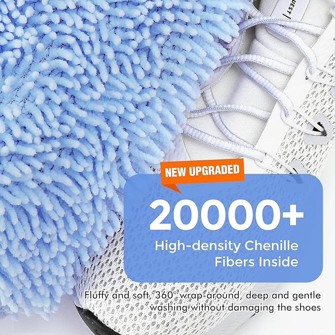 Shoe Washing Machine Bag 2Pcs - Reusable Laundry Bags for Washer & Dryer, 360° Deep Clean & Large Size Plush Fibers for Sneakers, Tennis Shoes, Kids Footwear, Durable Invisible Zipper (Blue)
