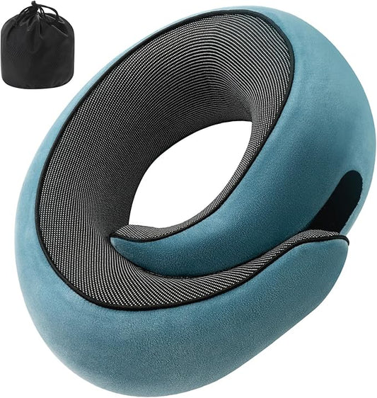 Neck Pillow, Travel Pillow uses Memory Foam to Support Neck Comfort, Ideal Companion for Airplane and car Travel, Compact, Convenient, and Versatile Airplane Sleep Pillow(Light Blue)