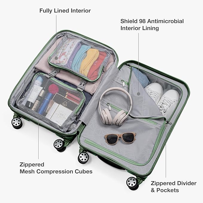 Traveler's Choice Pagosa Indestructible Hardshell Expandable Spinner Luggage, Green, 26-Inch Medium
