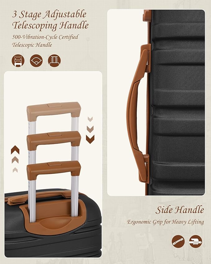 TAKUMI Luggage Sets 5 Piece Lightweight Carry On luggage with Duffel Bag ABS+PC Hardshell Suitcases with YKK zippers Double Spinner Wheels Travel Luggage with TSA Lock(BLACK BROWN, 5 PIECE SET)