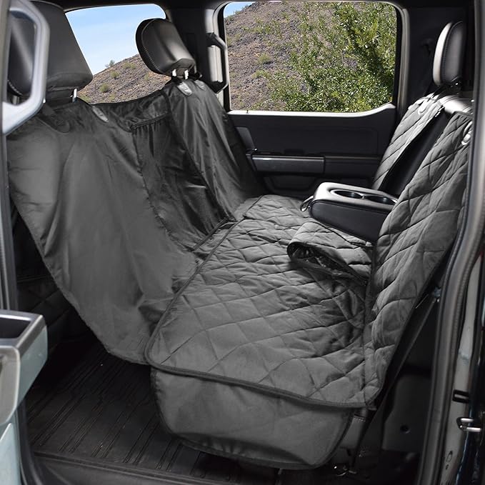 4Knines New Crew Cab Truck Pet Seat Cover for Back Seat with Split-Tech, Dog Hammock & Mesh Window – Heavy Duty Dog Hammock for Trucks with Split Bench Seats (Black, Passenger Side)