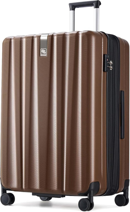Hanke 29 Inch Expandable Checked Luggage Lightweight PC Hard Shell Luggage Suitcases with Wheels Tsa Luggage Rolling Large Suitcase Travel Luggage Bag for Study Abroad(Brown)