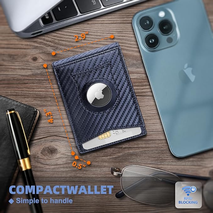 KS Mens Wallet Gift Airtag or Standard Use,Slim Front Pocket Leather Wallet Money Clip 11 cards RFID Blocking