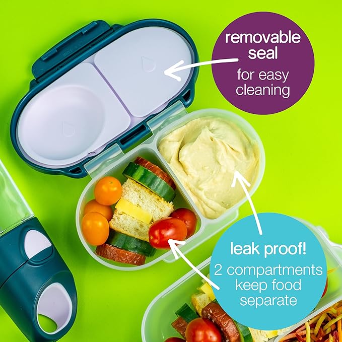 b.box Snack Box - Leakproof Mini Bento Box for Kids & Toddlers, 2 Compartment Snack Containers for Kids, Lunch Containers, Dishwasher Safe, BPA Free, PFAS Free, Ages 4m+, 1 3/4 Cup - Flamingo Fizz