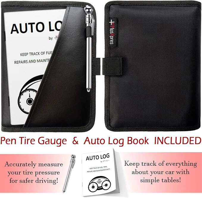 Glove Box Compartment Organizer - Car Document Holder - Owner Manual Case Pouch - Vehicle Storage Wallet for Registration & Insurance Card - Premium Auto Paperwork Holder - Log Book included - Black