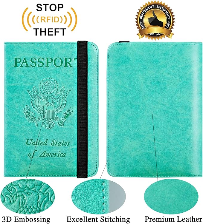 Passport Holder Cover Wallet Travel Essentials RFID Blocking Leather Card Case International Must Haves Travel Accessories for Women Men(101#Green)