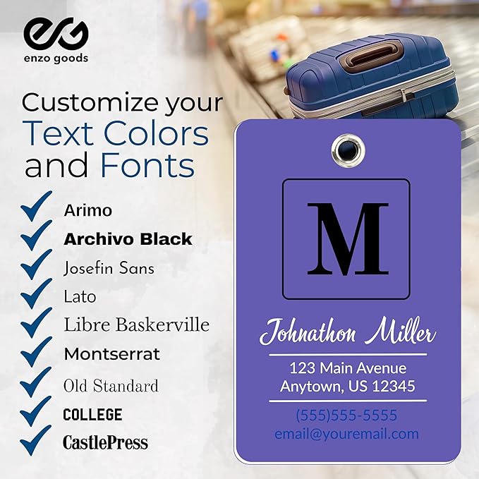 Personalized Luggage Tag | Custom Luggage Tags for Suitcases | Kids Backpack Tag | 10 Color Options & Choose Font, Font Color