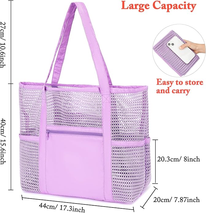 Mesh Beach Bag for Women, Casual Hobo Bags Large Beach Tote for Pool Travel Cruise Vacation Essentials