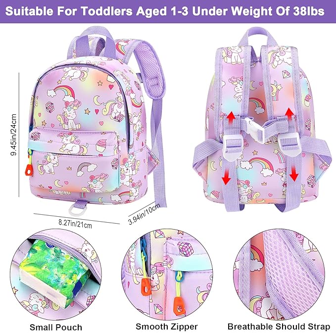 Accmor Toddler Harness Backpack Leash, Mini Unicorn Backpacks with Anti Lost Wrist Link, Cute Child Backpack Walking Leashes Keep Kids Close Rope Tether Rein for Baby Girls to Outdoor Travel