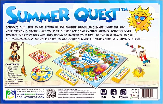 Summer Quest Board Game, Fun for Kids and Adults, 2-4 Players, Ages 5+, Family-Friendly Summer-Themed Activities & Strategic Gameplay, Skill-Building & Educational, Fun for All Seasons!