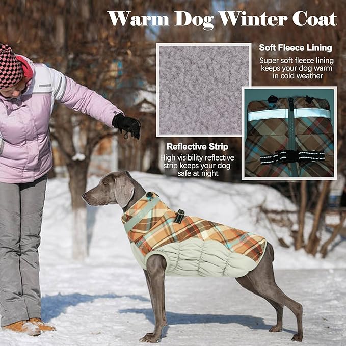 Lelepet Warm Dog Winter Coat Dog Coats for Small Dogs Waterproof Dogs Jacket with Harness Built in Reflective Cold Weather Coats Windproof Zip-Up Winter Fleece Vest Snowsuit Yorkie Brown Plaid S
