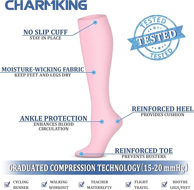CHARMKING Compression Socks for Women and Men Circulation 4 Pairs 15-20 mmHg Best Support for Athletic Running Cycling