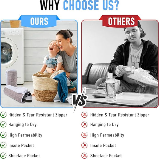 Premium Shoe Washing Machine Bag 2-Pack Reusable Laundry Wrap with Microfibers, Durable Invisible Zipper & Hanging Loop – Gentle Mesh Wash Bags for Sneakers, Tennis, Gym & Kids’ Shoes