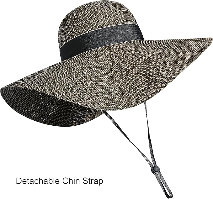 Lanzom Womens Wide Brim Straw Hat Big Floppy Foldable Roll up Cap Beach Sun Hat UPF 50+