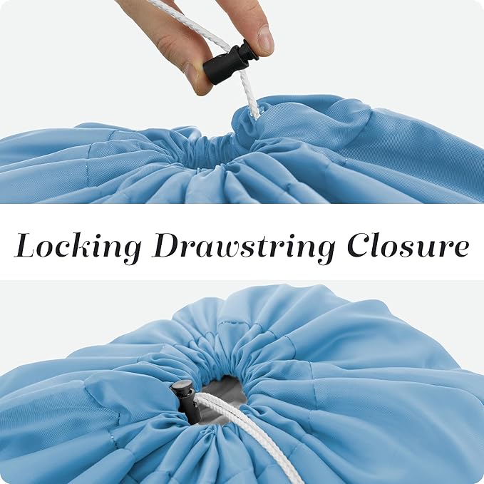 Nylon XL Laundry Bag - Locking Drawstring Closure, Machine Washable, These Large Bags Will Fit a Laundry Basket and Strong Enough to Carry up to Two Loads of Clothes (Light Blue | 22" x 32")