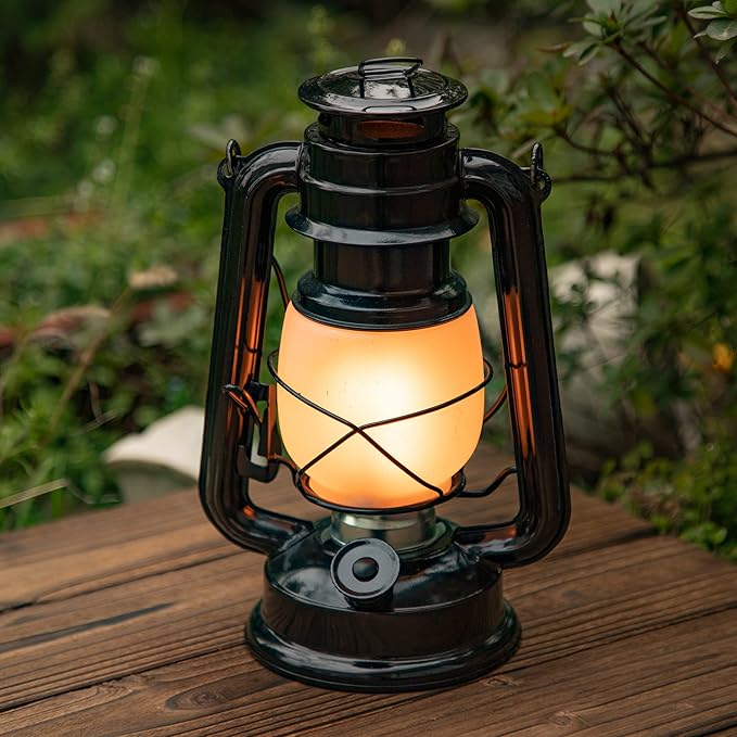 YAKii LED Vintage Flame Lantern Metal Outdoor Hanging Lantern with Dancing Flame Battery Operated Halloween Outdoor Indoor Decoration(Black)