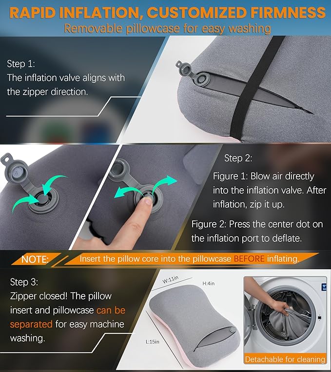 2 Packs Inflatable Neck Pillow for Travel Camp Beach Cruise Essentials Carnival Ship Must Have Deployment Accessories Airplane Attendant Stuff Travel Sheet Cute Small Safety Packable Flight Needs