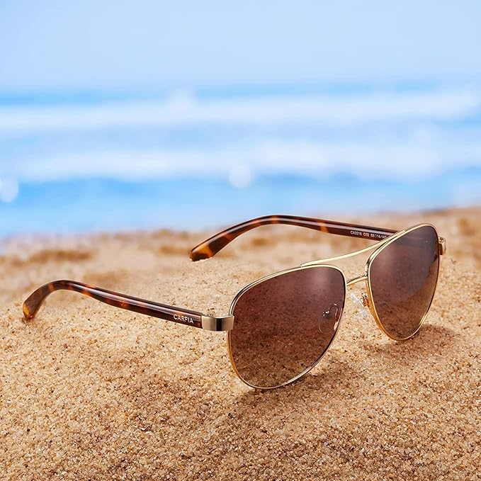 CARFIA Polarized Sunglasses for Women UV Protection Acetate Arms Metal Frame Woman's Shades CA3216