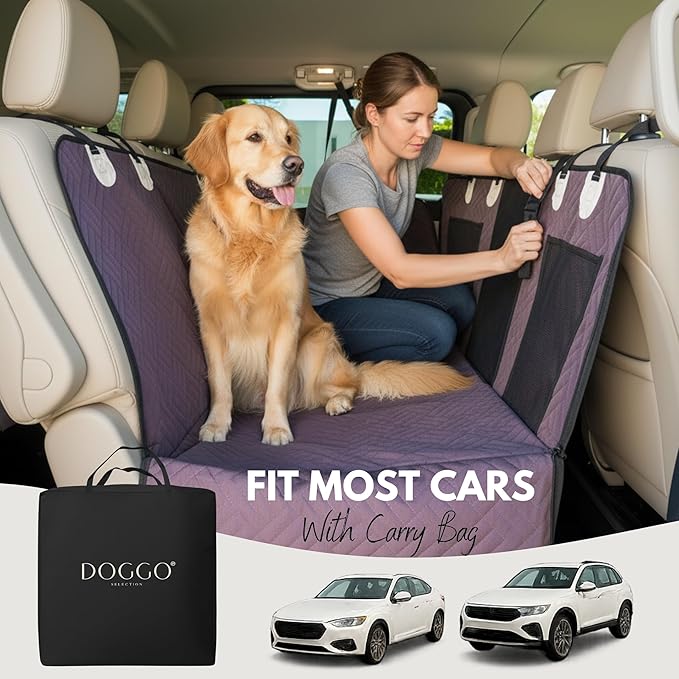 Premium Dog Back Seat Extender | Supports 400 lbs | Waterproof Hard Bottom & Non-Slip Design | Pet Seat Cover with Mesh Window & Storage Pocket | Fits Cars, SUVs & Truck (Brown)