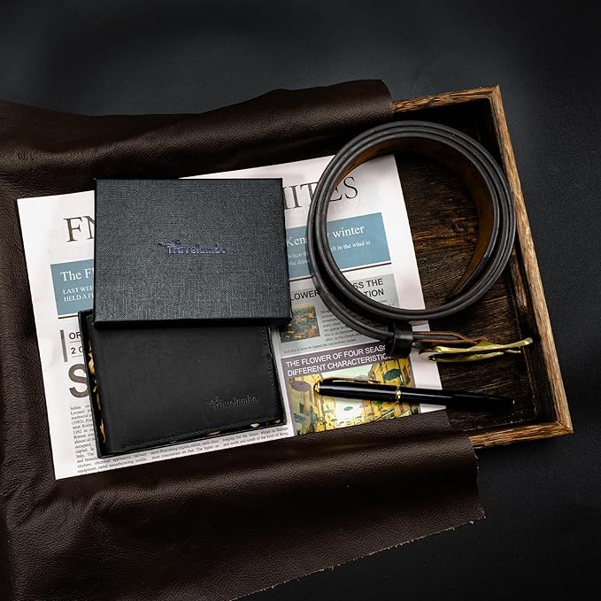 Travelambo Genuine Leather Wallet for Men with Gift Box - Handmade Bifold Stylish - Mens Wallets Rfid Blocking with 2 ID Windows