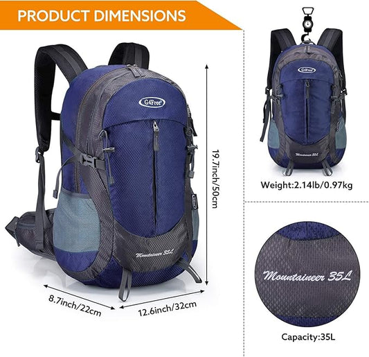 G4Free 35L Hiking Backpack Water Resistant Outdoor Sports Travel Daypack Lightweight with Rain Cover for Women Men (Dark Blue)