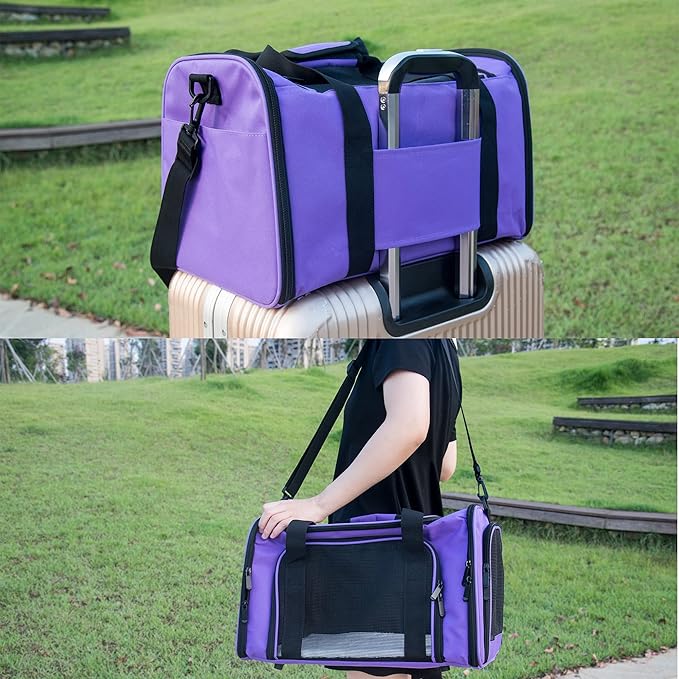 Soft Sided Carrier for Small Medium Cats Dogs,Removable Pad Collapsible Travel Pet Carrier Large Purple