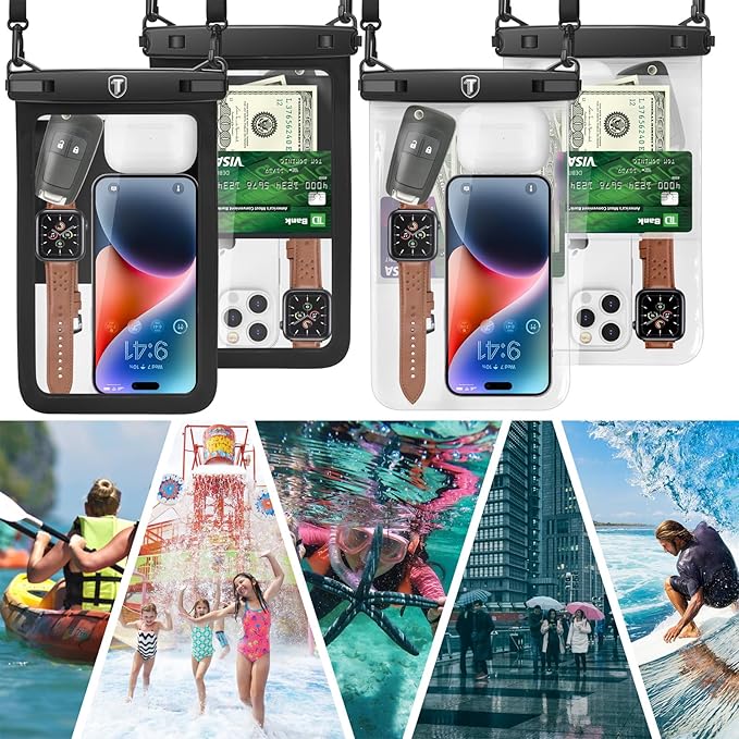 NJJEX [Up to 10" Large Waterproof Phone Pouch Bag - 2 Pack Waterproof Phone Case Dry Bag for Samsung Galaxy S25 Ultra S24 S23 S22 S21 S20 A14 A15 A35 A16 A36 iPhone 16 Pro Max 16E 15 14 13 12 11 Xr X