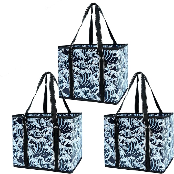 BeeGreen Large Waterproof Reusable Bags Christmas Heavy Duty Shopping Tote for Groceries Pool Gift with Webbing Handles