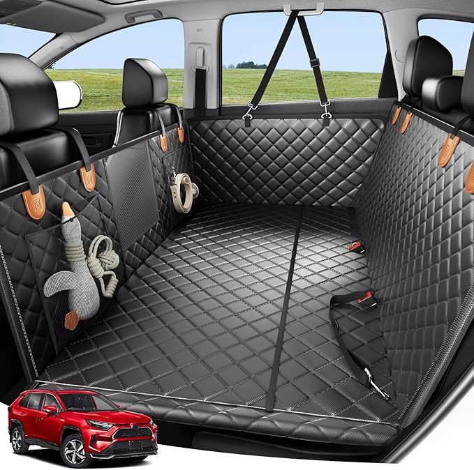 Zanch Heavy-Duty Dog Car Seat Cover, Flat Solid Back Seat Extender for Multi Large Dogs, Hard-Base Supports 450 lb, Waterproof Scrachproof Hammock Protector, Standard for Cars, SUV, Trucks, Orange