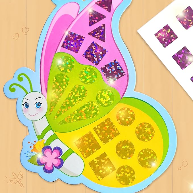 Imagimake Mirror Mosaic Butterfly & Peacock Kids Art Set | DIY Craft Kit | Foil Stickers for Girls | Crative Mosaic Kit | Christmas Activities for Kids | Christmas Gifts for Girls & Boys Ages 3-5-8-10