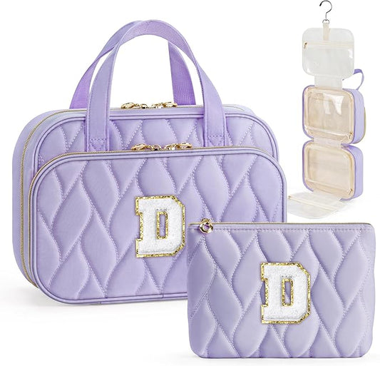 YOOLIFE Gifts for Friends - Friendship Gifts for Women, Travel Toiletry Bag for Women, Hanging Toiletry Bag, Monogrammed Initial Tolietry Pouch Makeup Bag Purple - D