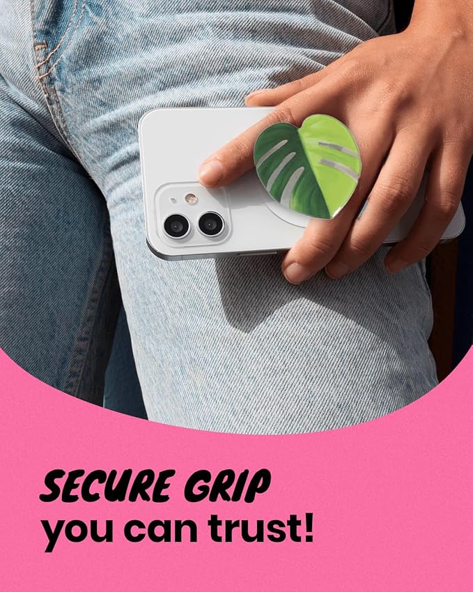 OnTheGrip Compatible with Magsafe Magnetic Cute Acrylic Tropical Leaf Design Collapsible Mobile Phone Grip Stand Holder for Smartphone Tablet Cell Phone Accessory (Aurea Monsera)