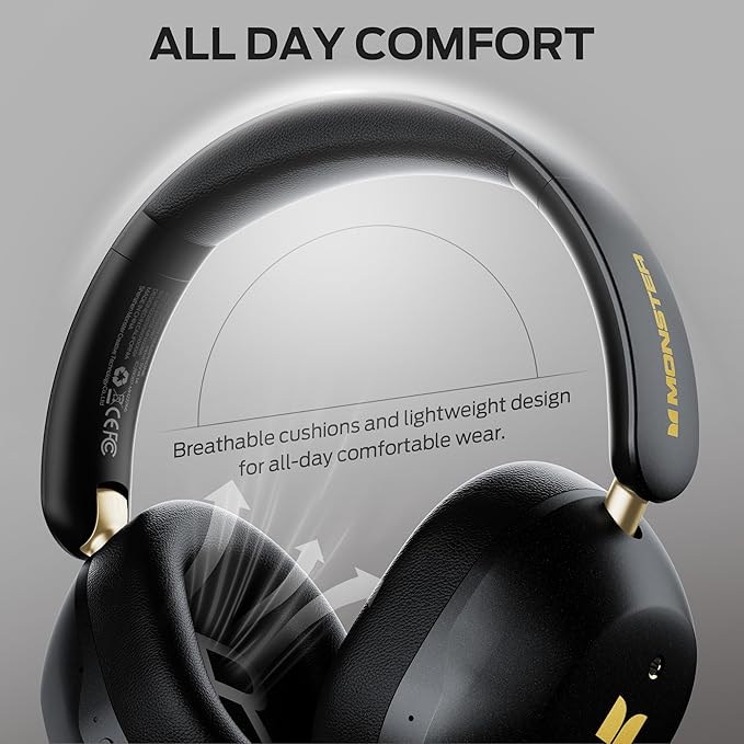 Monster Persona 6th ANC Active Noise Cancelling Headphones, Wireless Bluetooth Headphones Over Ear with HiFi Stereo Audio, 60H Playtime, Bluetooth 6.0, 3 EQ Modes for Travel Work, Black