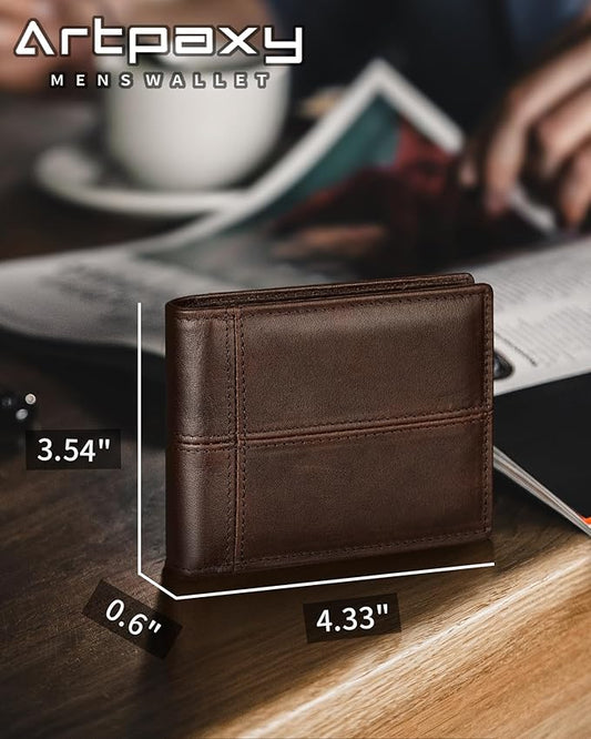 Artpaxy Mens Wallet Bifold Genuine Leather RFID Blocking Wallet for Men with 1 ID Window 13 Card Holders 2 cash pockets 1 Gift Box