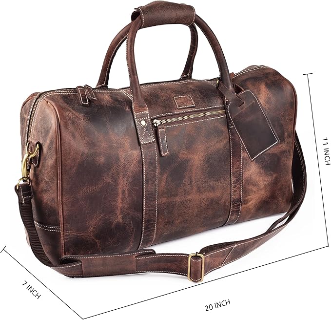 Leather Village Leather Duffel Bags for Men & Women-Stylish Travel Weekender Carry-On Sports Gym Overnight Luggage Bag - 20 Inch - Rustic Brown