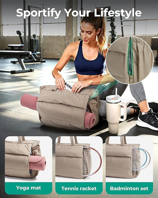 BAGSMART Puffy Bubble Tote Bag for Women, 22L Gym Bag for 40oz Tumbler, Work Handbag for Travel Yoga College