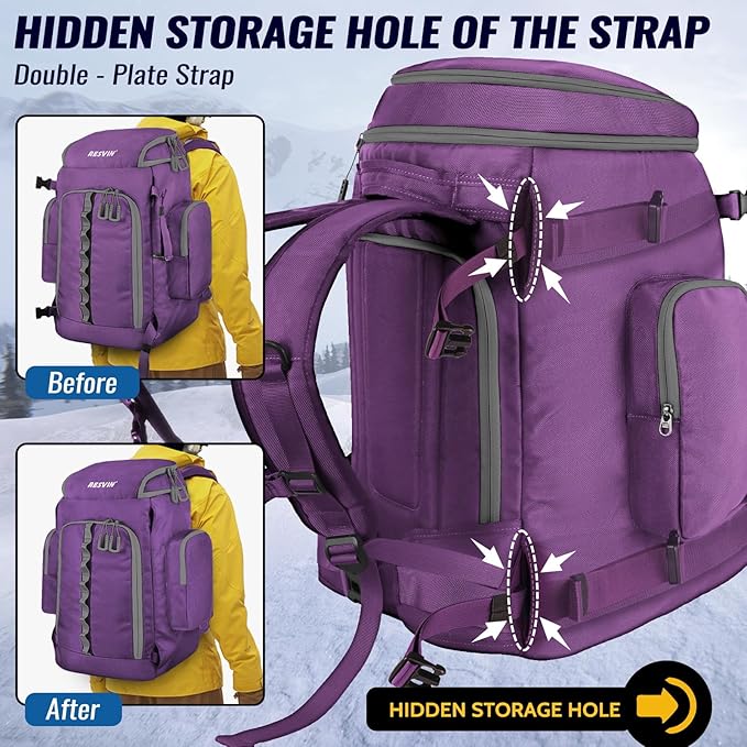 Ski Boot Bag, 65L Durable Travel Backpack, 1680D Nylon Waterproof Snowboard Boot Bag, Skiing and Snowboarding Travel Luggage for Helmet, Goggles, Gloves, Outerwear & Accessories