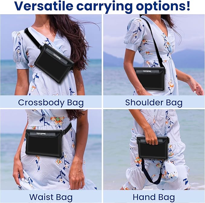 2-Pack Waterproof Fanny Pack, Phone Pouch with Waist Strap, 9x6.7 Inch Dry Bag for Phone, Cash, and Valuables – for Swimming, Kayaking, Boating, Snorkeling, and Water Sports (2, Black + Black)