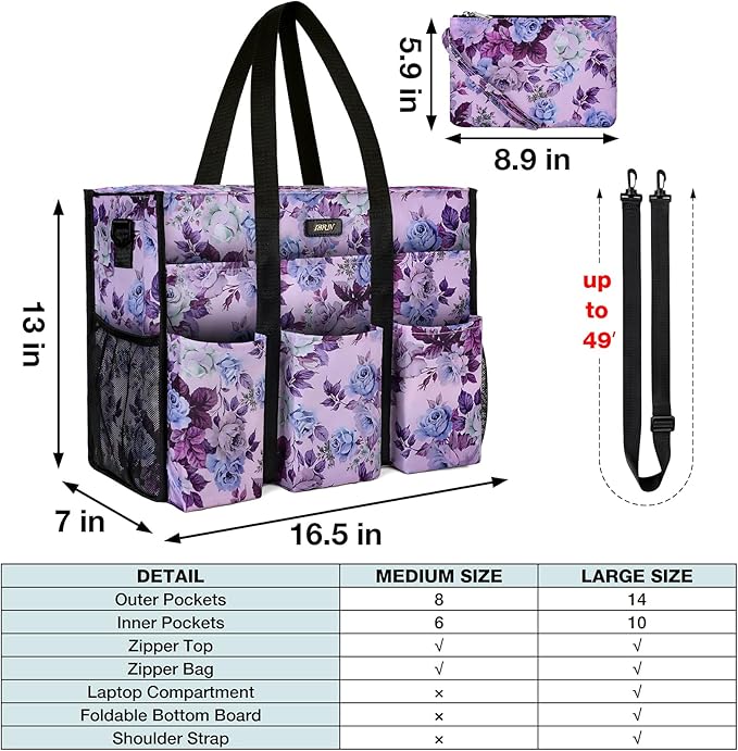 IBFUN Utility Tote Bag with 14/24 Pockets Zip Top Teacher Tote Bag for Teacher/Work Women