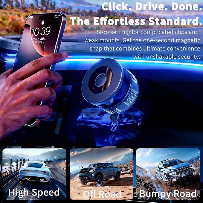 RayLink [Ultra Strong 120LB Vacuum Suction & 2800gf Magnet] Magnetic Phone Holder for You Car, 360° Adjustable for MagSafe Compatible Car Phone Mount for iPhone 17/16/15/14/13/12 Pro Max Plus