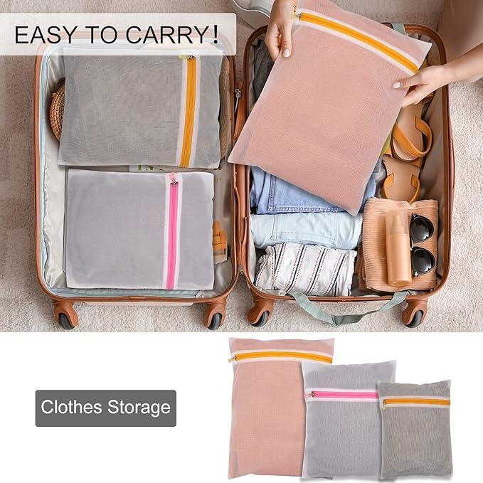 Mesh Laundry Bags 3-Pack Laundry Wash Bag Colorful Zipper for Delicates, Blouse, Hosiery, Stocking, Underwear, Bra Lingerie, Sweater, Travel Storage Bag(Orange, S)
