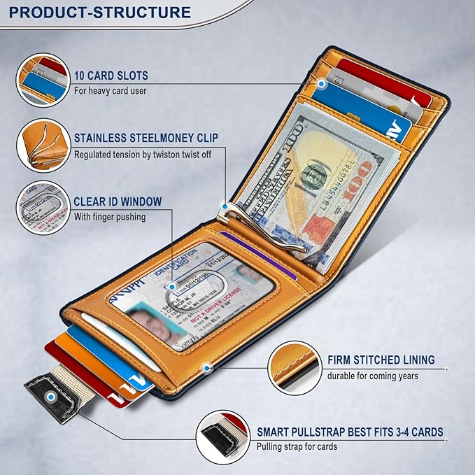 BULLIANT Men Wallet Airtag&Standard Use,Slim Front Pocket Wallet Money Clip for Gifg Men RFID Blocking 11Cards