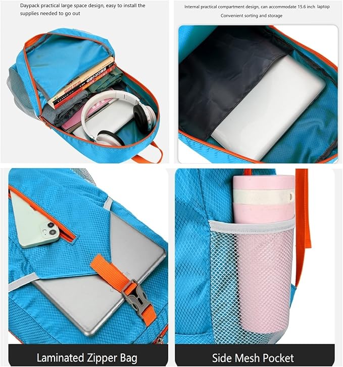 25L Foldable Hiking Backpack Lightweight Packable Basic-Daypack Collapsible Bag Water-Resistant Travel Men Women Camping Cycling Outdoor (Blue)