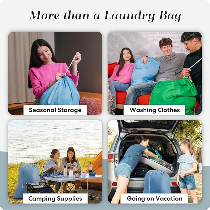 Nylon XL Laundry Bag - Locking Drawstring Closure, Machine Washable, These Large Bags Will Fit a Laundry Basket and Strong Enough to Carry up to Two Loads of Clothes (Light Blue | 30" x 40")