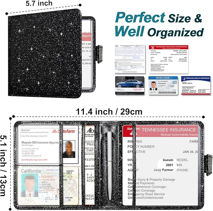 Car Registration and Insurance Holder, Vehicle Glove Box Car Organizer, Auto Truck Comparment Accessories Case for Cards, Essential Document and Driver License